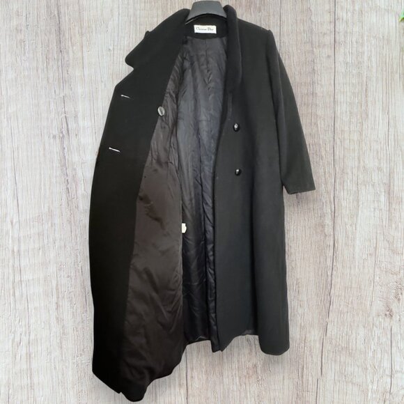 Vintage Christian Dior Wool Coat Womens 6 Black Long Overcoat USA ILGWU - Picture 4 of 12